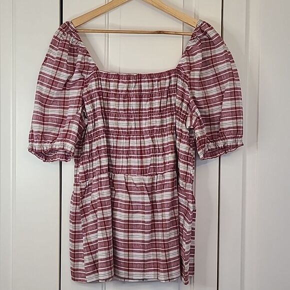 Fitted Square-Neck Peplum Top With Smocked Bodice Size 18W - Picture 7 of 10